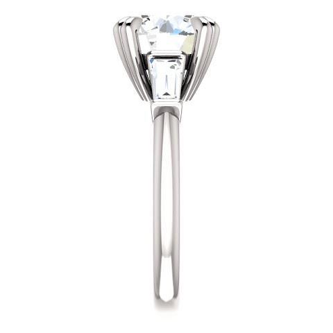 Bague Ronde Avec Réel Diamant Baguette 3 Pierres Or Blanc 2.30 Carats