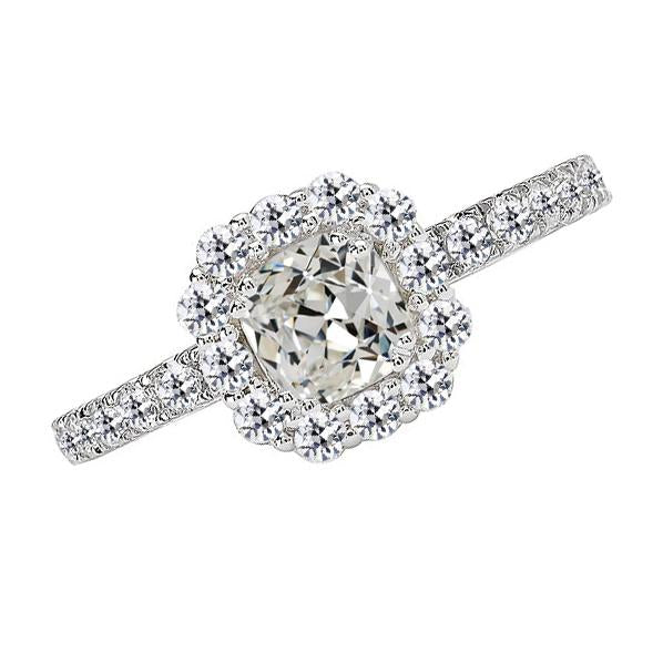 Bague Ronde & Coussin Vieux mineur Véritable Diamant Halo Bijoux Or 5 Carats