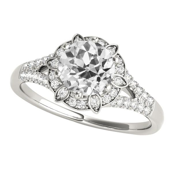 Bague Ronde Halo Vieux Mineur Réel Diamants Tige Fendue Or 14K 4.25 Carats