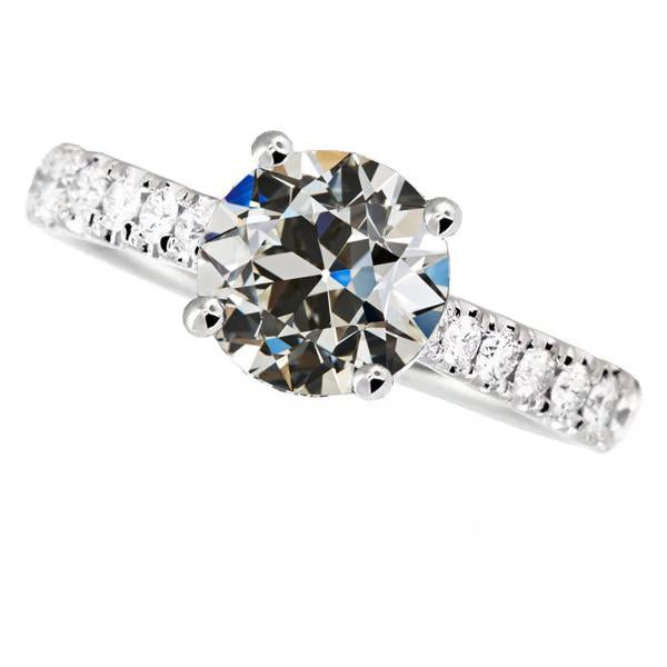Bague Ronde Naturel Diamant Taille Vieille Mine Avec Accents 4 Griffes Sertie 6 Carats