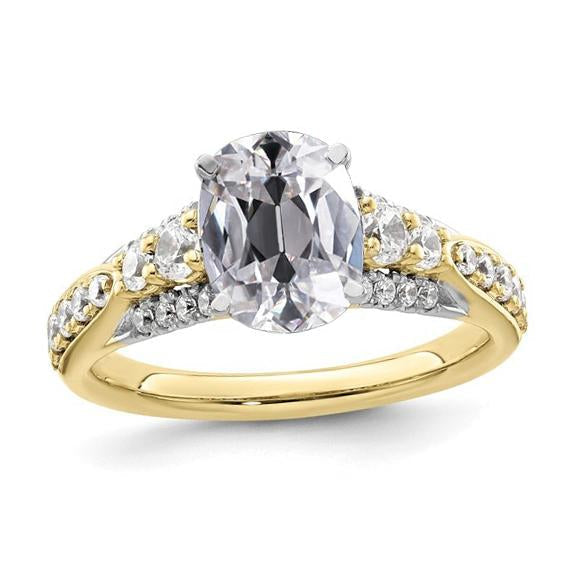 Bague Ronde & Ovale Vieux Mineur Réel Diamant Avec Accents 5.50 Carats Deux Tons