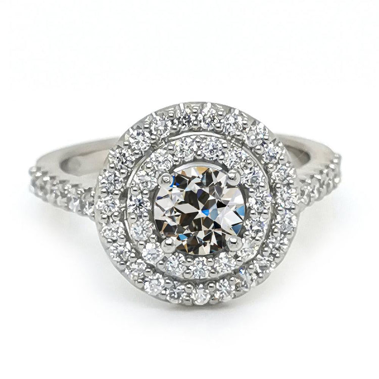 Bague Ronde Vieux mineur Réel Diamant Double Halo Or 14K 4.50 Carats