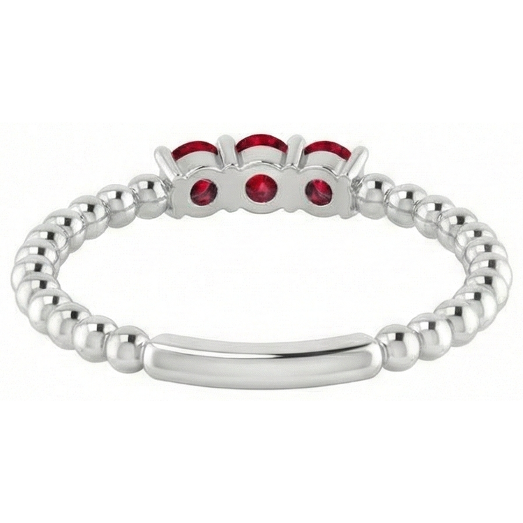 Bague Rubis Rond Trois Pierres 1.20 Carats Or Blanc 14K