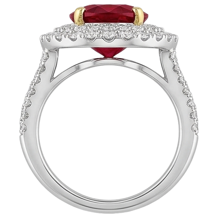 Bague Rubis Rouge 6 Ct Avec Diamants Naturels Extraits des Mines ( et non cultivés en laboratoire ) Sertie De Griffes Or 14K