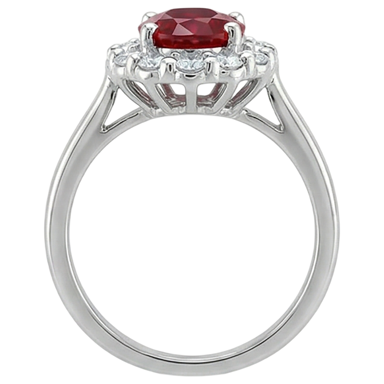Bague Rubis Rouge Taille Ovale Et Diamants Naturels Extraits des Mines ( et non cultivés en laboratoire ) 5 Carats Bijoux Or Blanc 14K