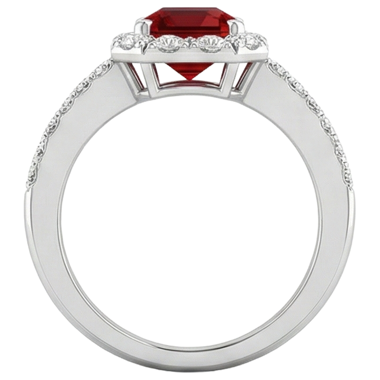 Bague Rubis Taille Émeraude 3.75 Carats Et Diamants Naturels Extraits des Mines ( et non cultivés en laboratoire ) Ronds Or Blanc 14K