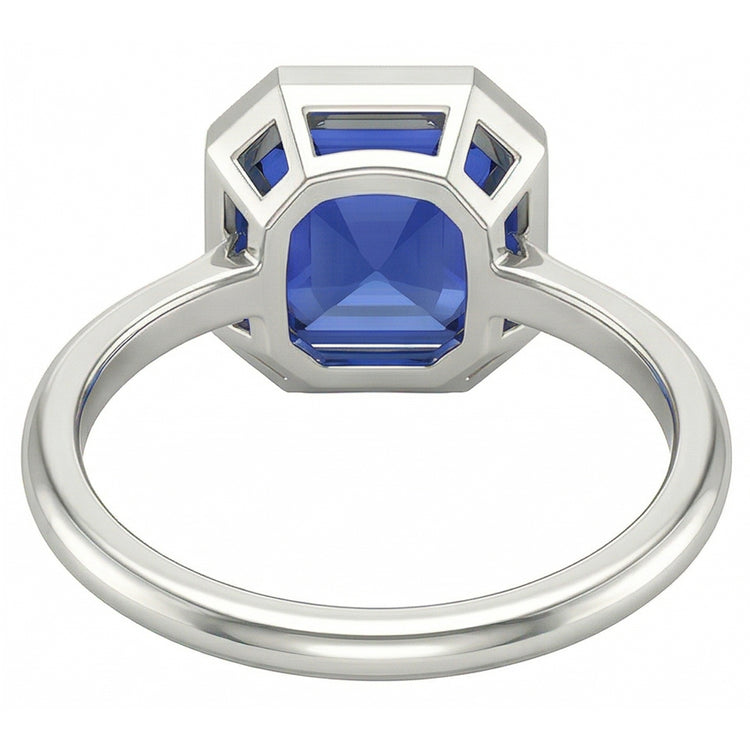 Bague Saphir Asscher Sertie Lunette Pour Femme