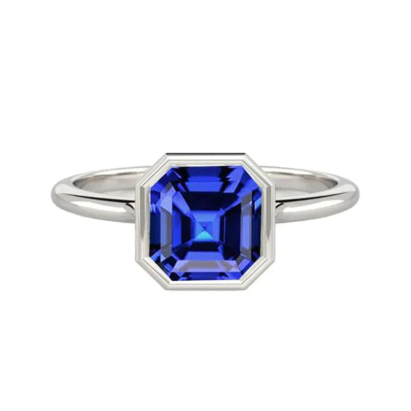 Bague Saphir Asscher Sertie Lunette Pour Femme
