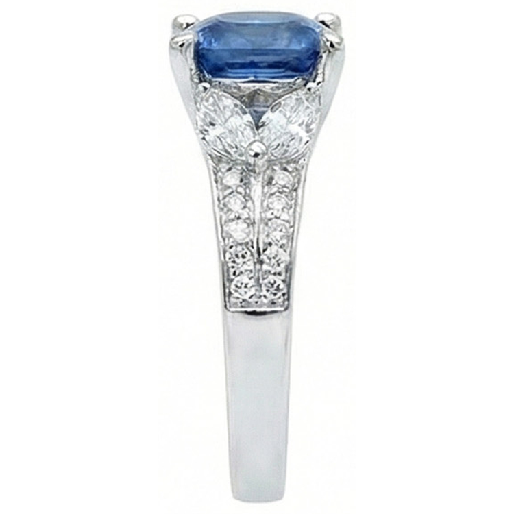 Bague Saphir Bleu Ceylan 5.10 Ct Et Diamants Naturels Extraits des Mines ( et non cultivés en laboratoire ) Or Blanc 14K