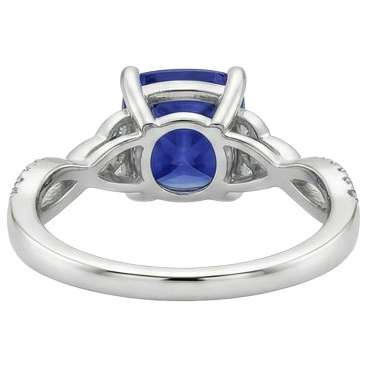 Bague Saphir Bleu Ceylan Coussin Et Pierres Précieuses Diamant Naturels Extraits des Mines ( et non cultivés en laboratoire ) 3.25 Carats