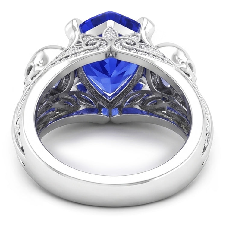 Bague Saphir Bleu Coeur Pierres Précieuses Style Antique Diamants 2 Carats