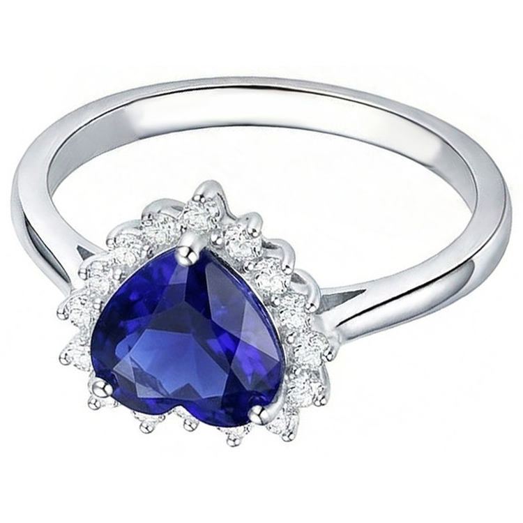 Bague Saphir Bleu Naturel Halo Style Étoile Diamants 2.50 Carats