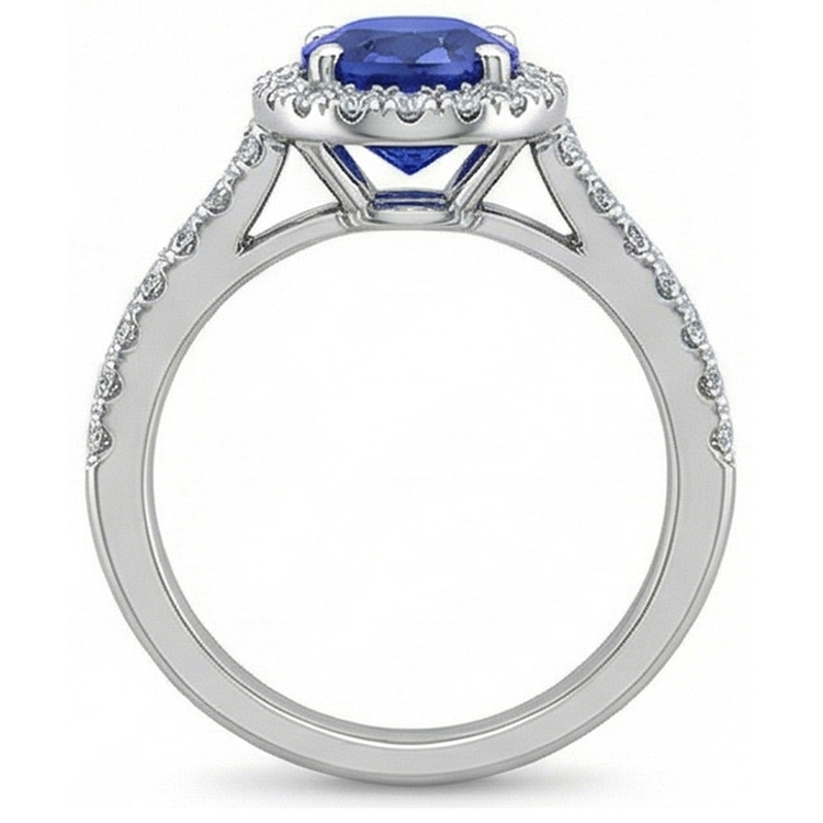 Bague Saphir Bleu Rond 2.50 Carats Avec Diamant Naturels Extraits des Mines ( et non cultivés en laboratoire ) Or Blanc 14K