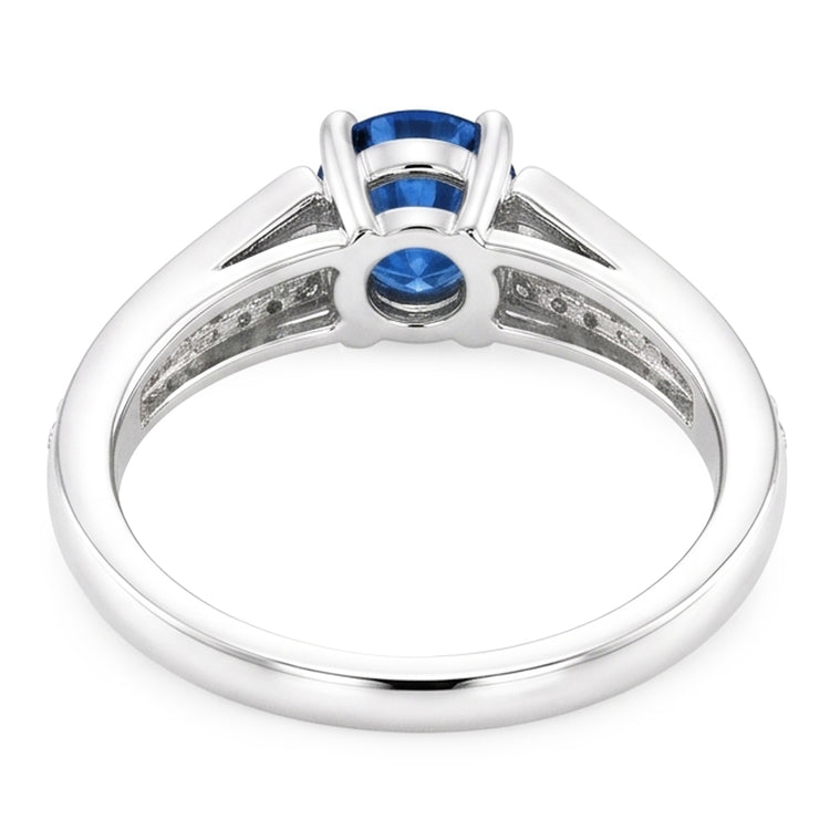 Bague Saphir Bleu Rond Tige Fendue Or Blanc 14K 1.75 Carats