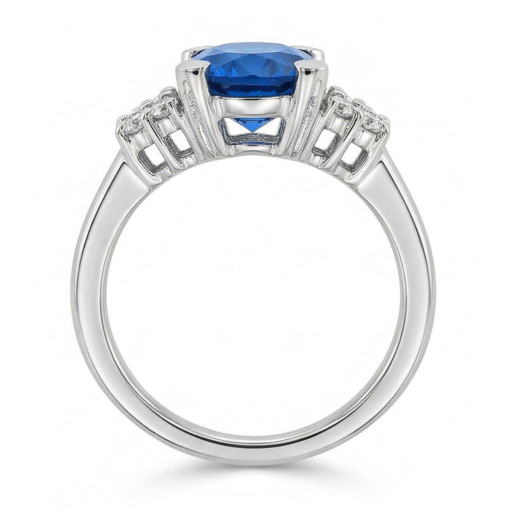 Bague Saphir Bleu Sri Lanka 4 Ct Et Diamant Naturels Extraits des Mines ( et non cultivés en laboratoire ) Or Blanc 14K