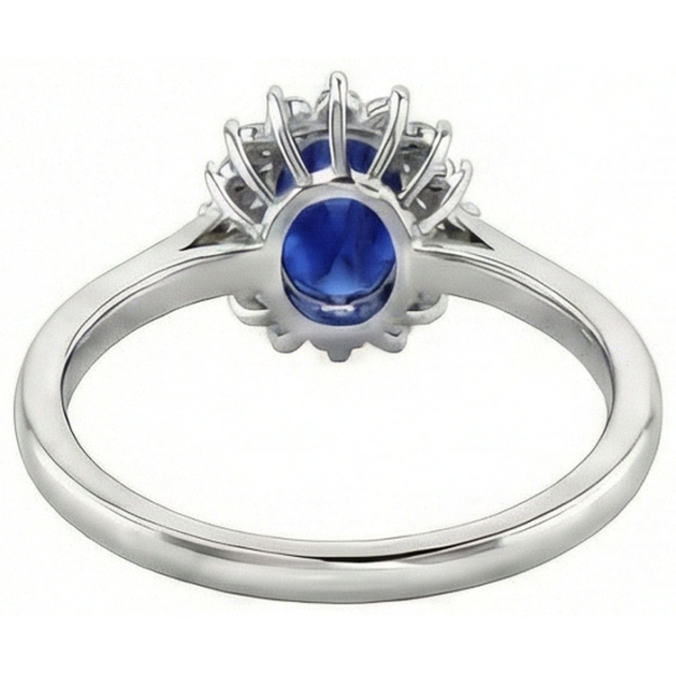 Bague Saphir Bleu Taille Ovale Et Diamant Naturels Extraits des Mines ( et non cultivés en laboratoire ) 2.5 Carats Or Blanc 14K