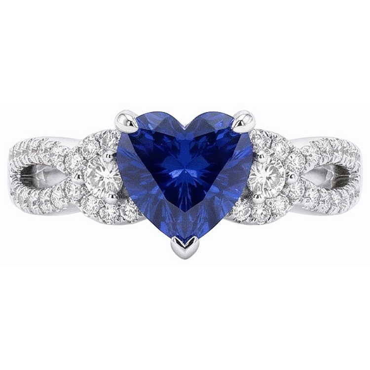 Bague Saphir Bleu & Diamant 4.50 Carats Or Blanc 14K Bijoux