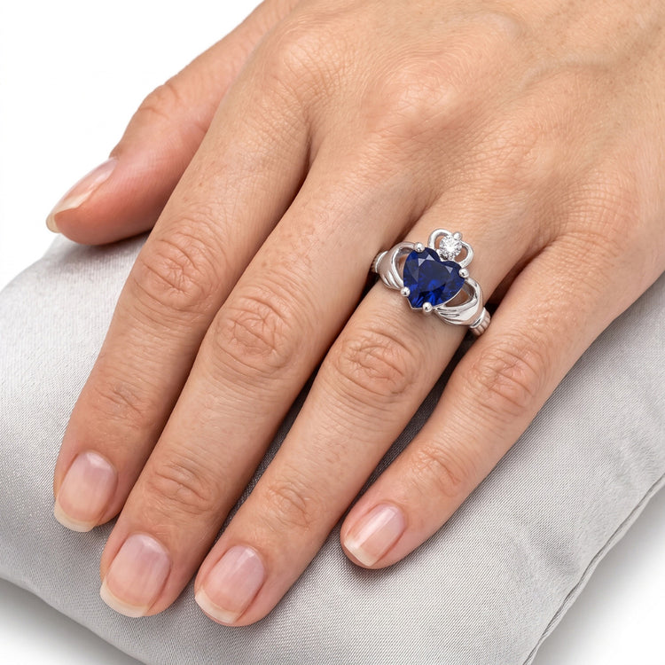 Bague Saphir Bleu & Diamant En Forme De Coeur 2.25 Carats Or Blanc 14K