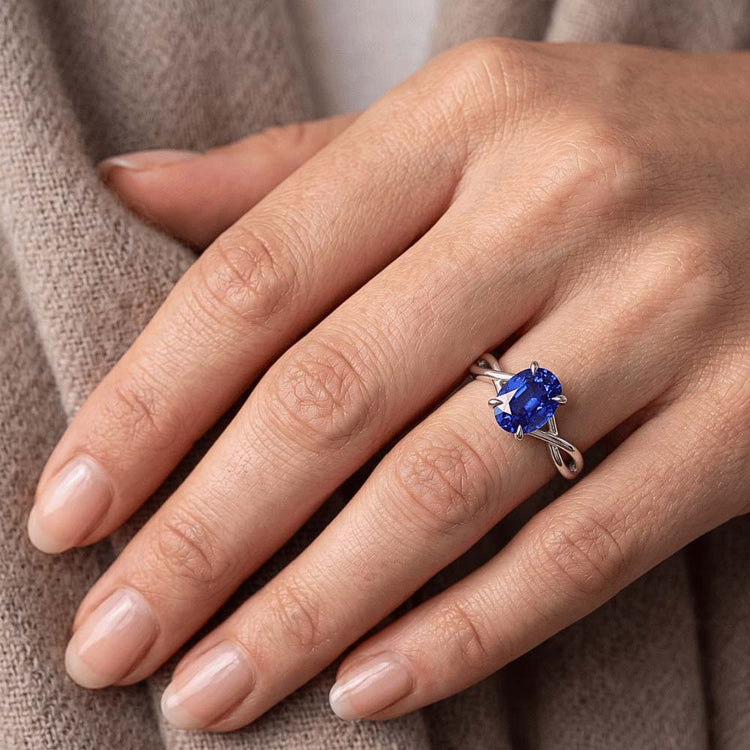 Bague Saphir Ceylan Solitaire Ovale En Or 2.50 Carats Style Infini