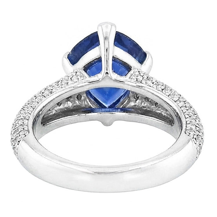 Bague Saphir Ceylan Trillion Pierres Précieuses Sertie Diamants 3.50 Carats