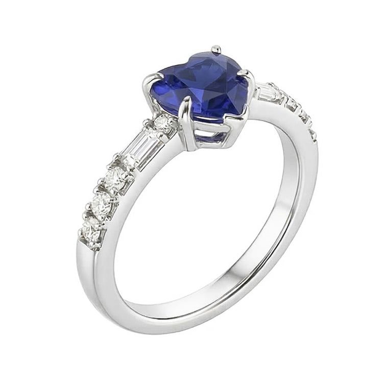Bague Saphir Coeur Pierres Précieuses Baguette & Diamants Princesse 2.50 Carats