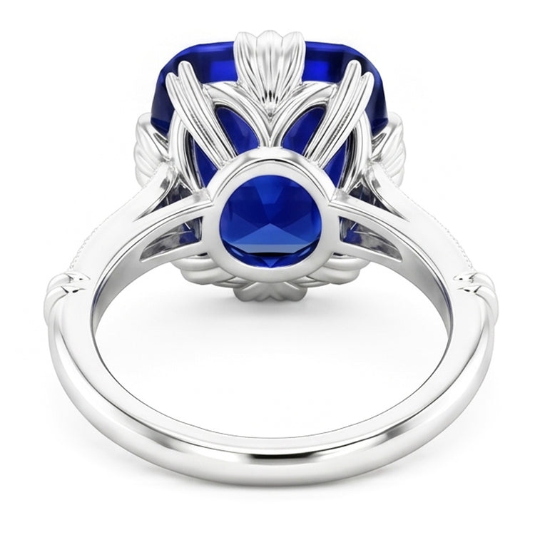 Bague Saphir Coussin Pierres Précieuses 3.50 Carats Diamants Triple Griffe