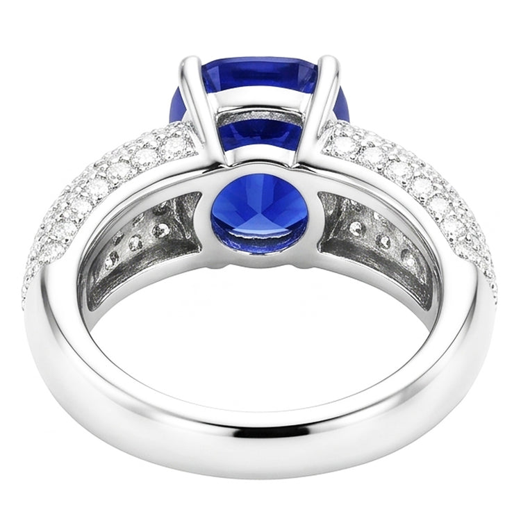 Bague Saphir Coussin Pierres Précieuses Or Blanc 14K Diamants 3.50 Carats
