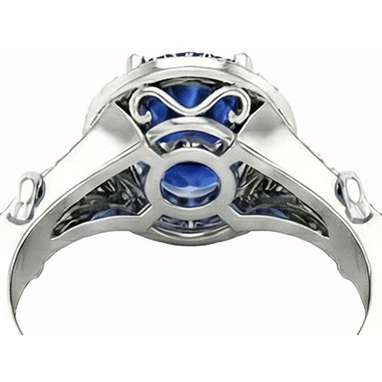 Bague Saphir De Ceylan De Taille Ovale Et Diamant Naturels Extraits des Mines ( et non cultivés en laboratoire ) Rond En Or 1.80 Ct