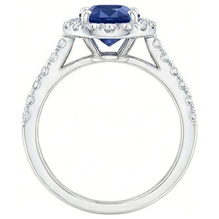 Bague Saphir De Ceylan Ovale Et Diamants Naturels Extraits des Mines ( et non cultivés en laboratoire ) Massif Or 14K