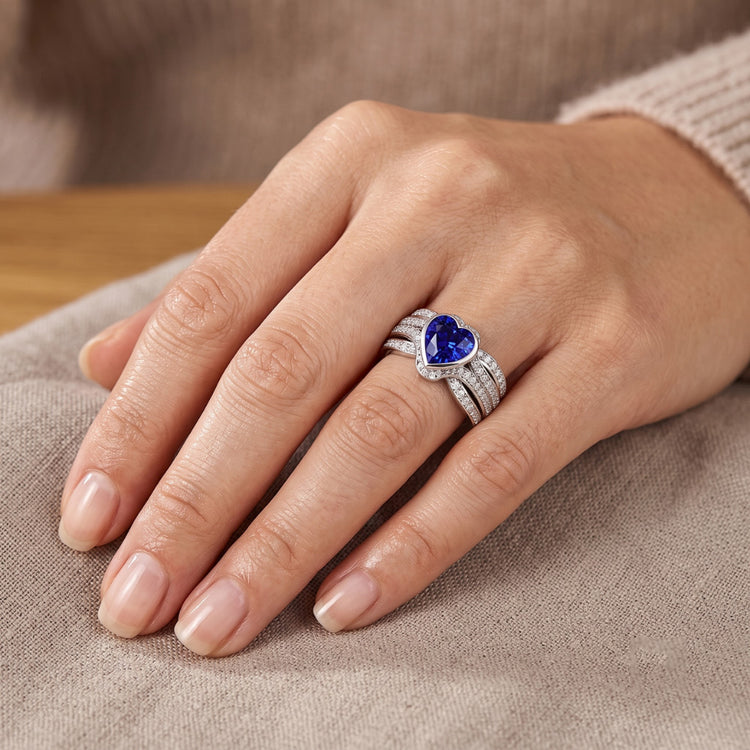 Bague Saphir Diamant Or Avec Veste 4.50 Carats Lunette & Pavé