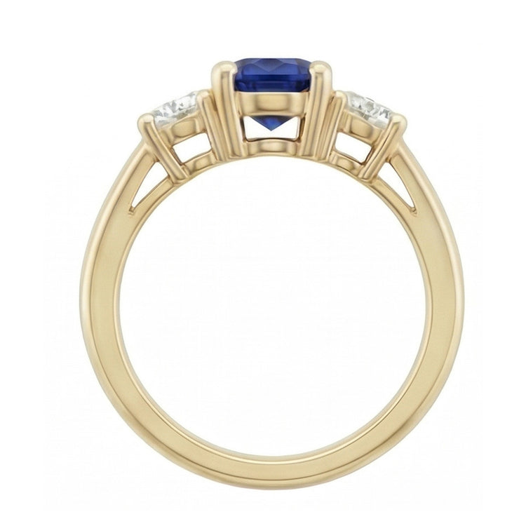 Bague Saphir Diamant Rond 3 Carats Bague Conique 3 Pierres Or Jaune