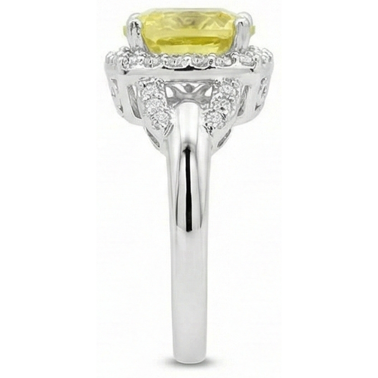 Bague Saphir Jaune Et Diamants Naturels Extraits des Mines ( et non cultivés en laboratoire ) 4 Carats Or Blanc 14K