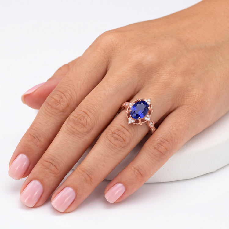 Bague Saphir Naturel 3 Carats - Or Rose 14K
