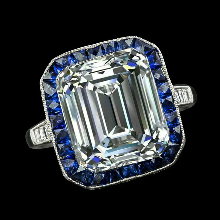 Bague Saphir Naturel Diamant émeraude 9 Carats