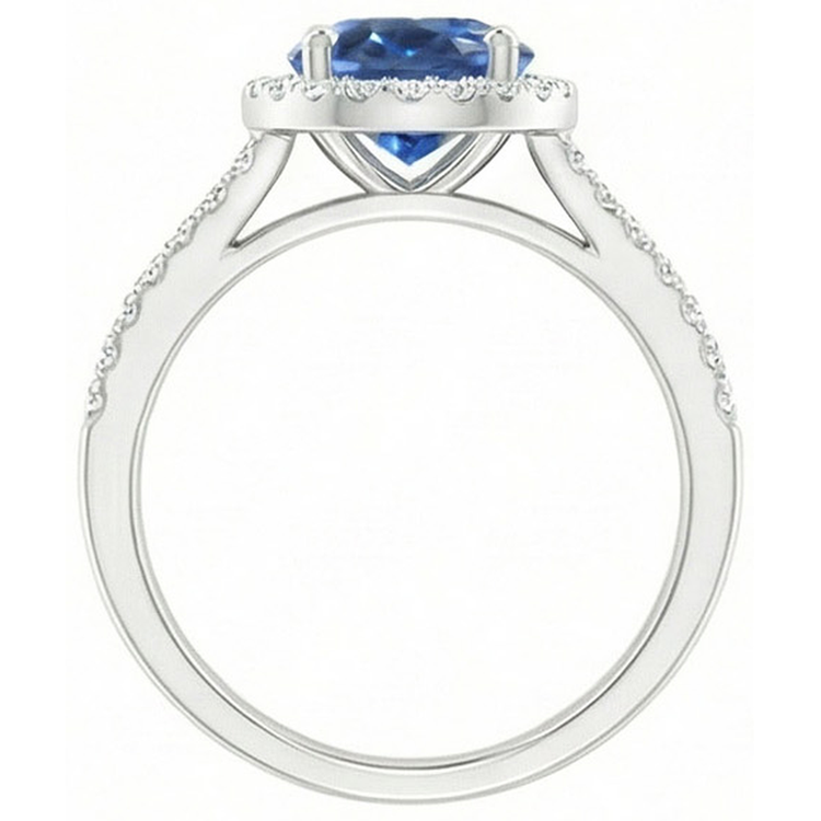 Bague Saphir Ovale Bleu Avec Accents Diamant Naturels Extraits des Mines ( et non cultivés en laboratoire ) Or Blanc 14K 3.50 Ct
