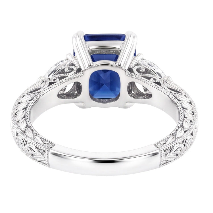 Bague Saphir Pierres Précieuses 3 Carats Poire & Diamant Rond