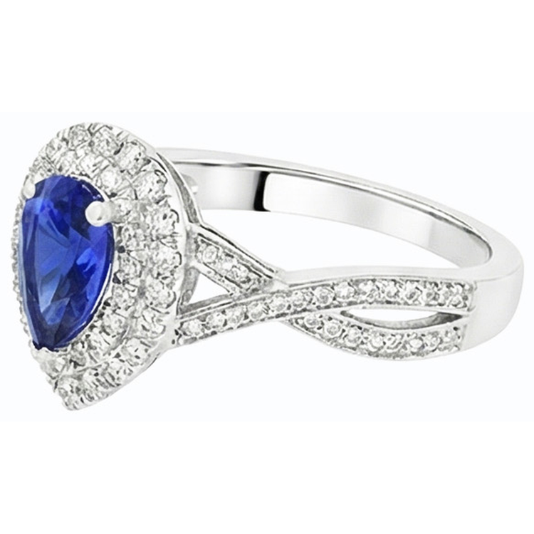Bague Saphir Poire Halo Style Sri Lankais Torsadé 4.50 Carats