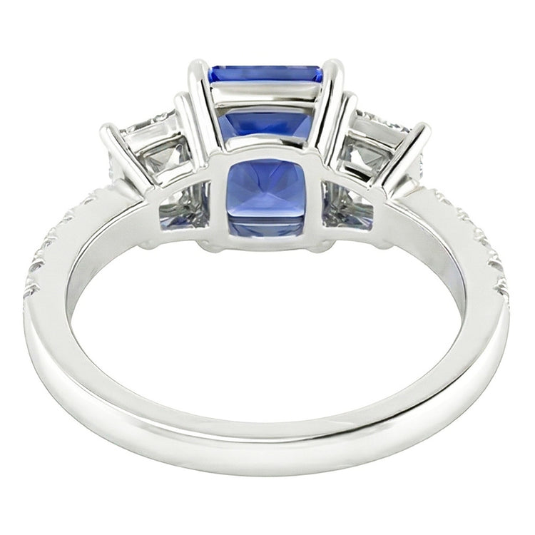Bague Saphir Radiant Pierres Précieuses Emeraude & Diamants Ronds 3 Carats