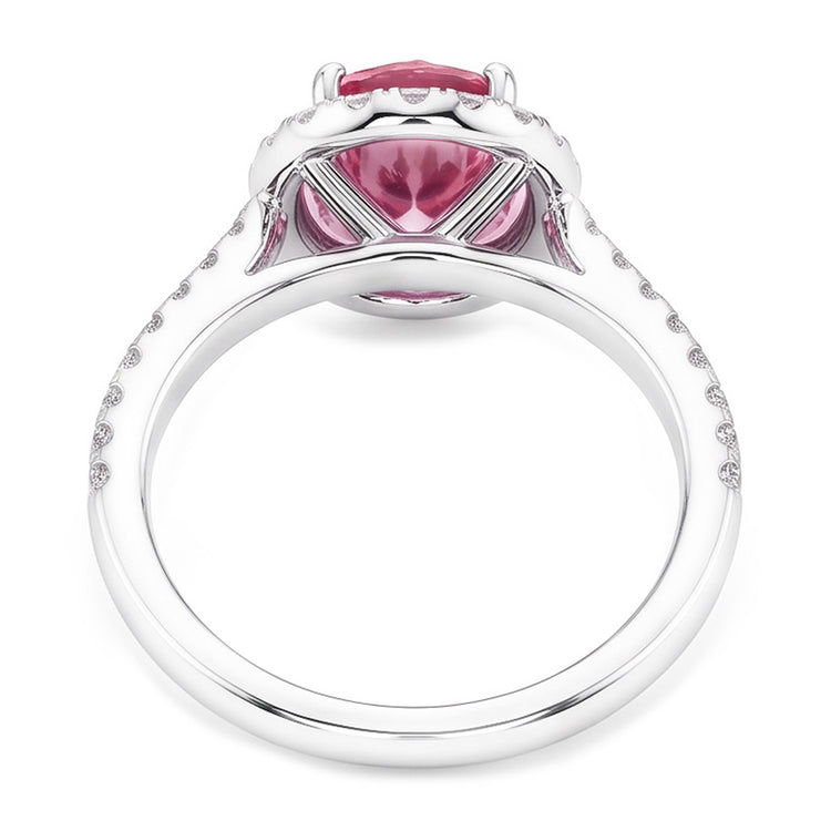 Bague Saphir Rose Taille Ovale & Diamants Naturels Extraits des Mines ( et non cultivés en laboratoire ) Ronds 2.25 Ct Or Blanc 14K