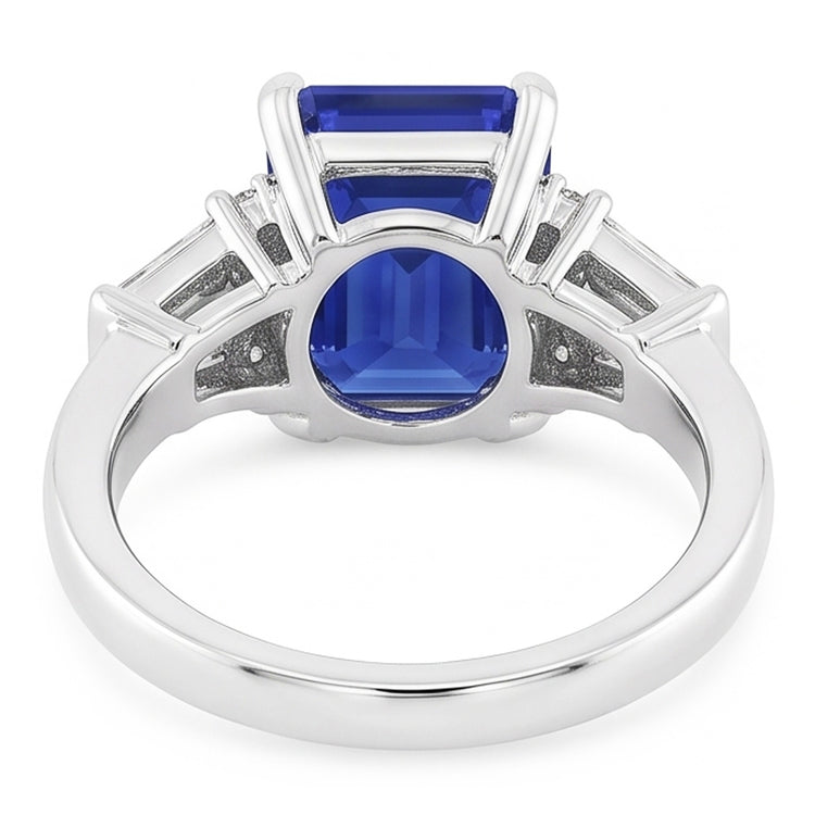 Bague Saphir Sri Lankais Rond & Baguette Taille Émeraude 4 Carats