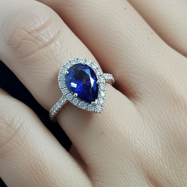 Bague Saphir Taille Poire Et Diamant