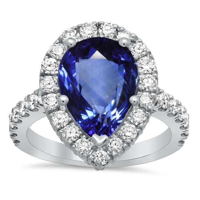 Bague Saphir Taille Poire Et Diamant