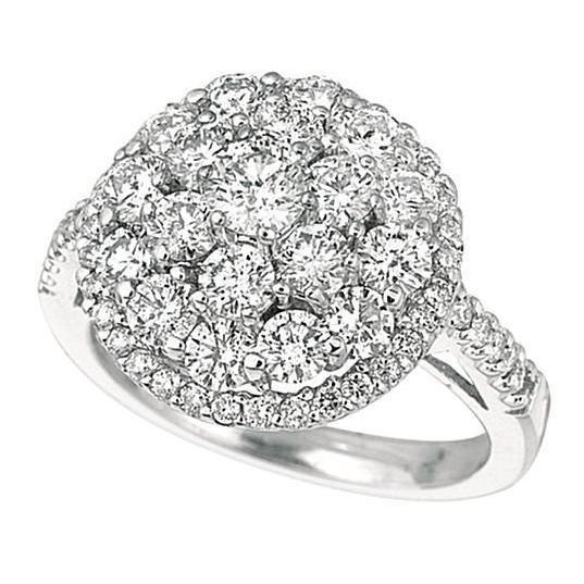 Bague Sertie De Réel Diamants Brillants Ronds Halo 2.59 Carats WG 14K