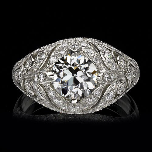 Bague Solitaire 2 Carats Style Vintage Ronde Réel Diamant Taille Ancienne