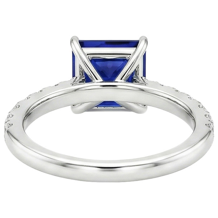 Bague Solitaire Accent Femme Saphir Bleu et Diamant Naturels Extraits des Mines ( et non cultivés en laboratoire ) 5.5 Carats