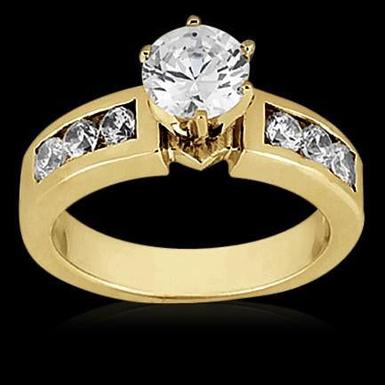 Bague Solitaire Avec Accent Réel Diamant 2.15 Carats Or Jaune 14K