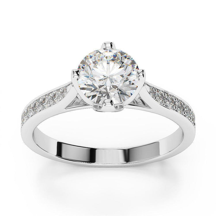 Bague Solitaire Avec Accent Scintillant 2.85 Carats Réel Diamants Or Blanc 14K