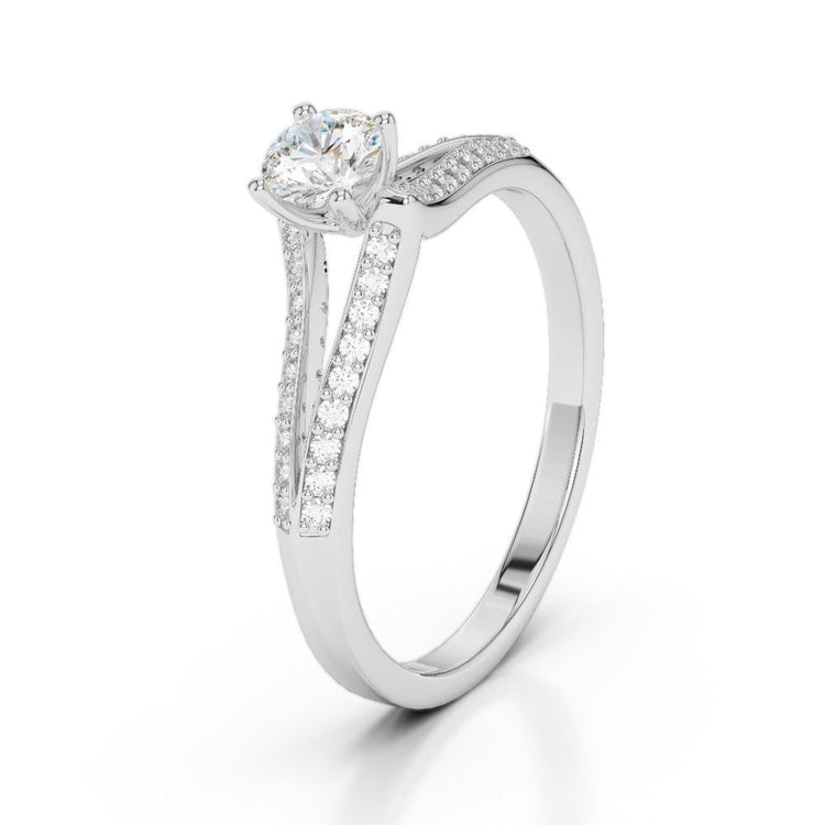 Bague Solitaire Avec Accent Taille Ronde 1.65 Carats Réel Diamants Or Blanc 14K