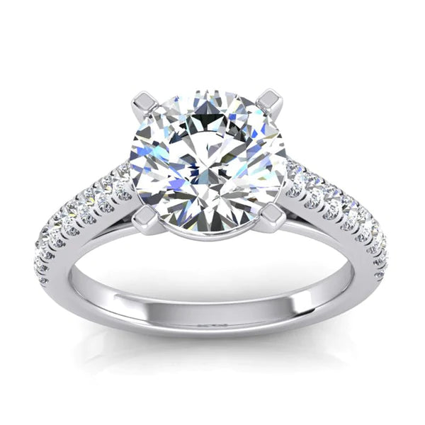 Bague Solitaire Avec Accents 2.75 Carats Réel Diamant