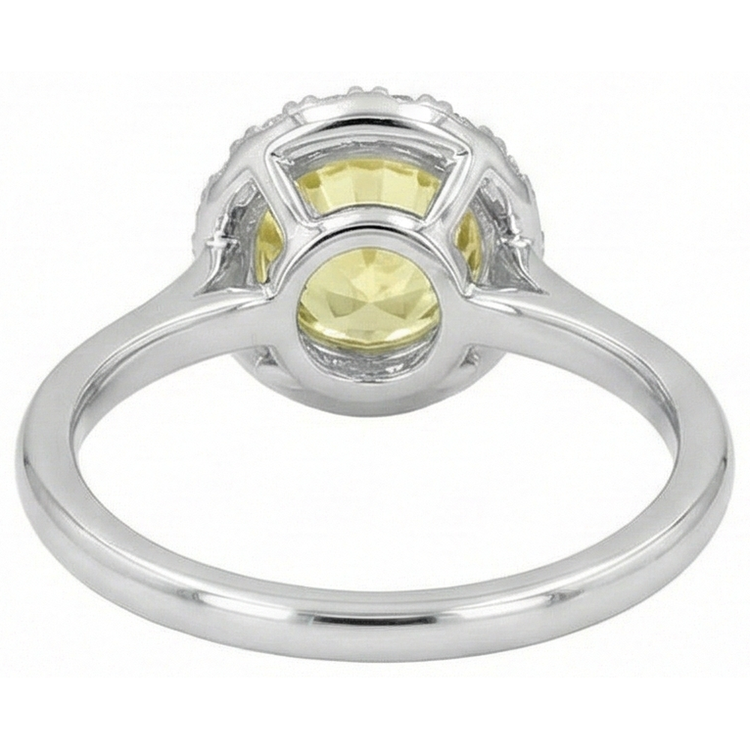 Bague Solitaire Avec Accents 4 Carats Saphir Jaune Or Blanc 14K